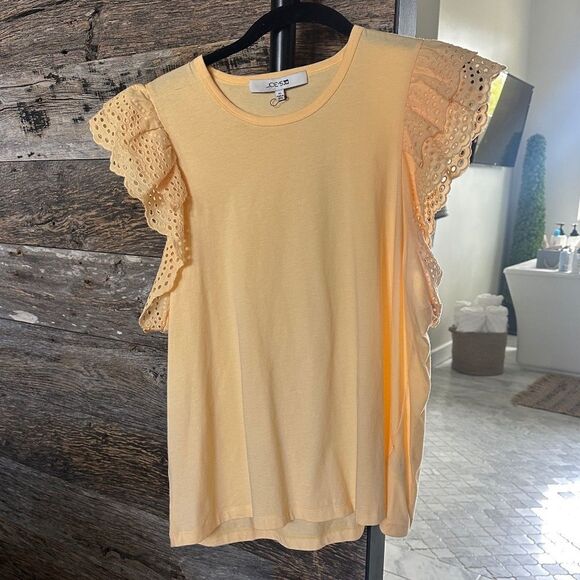 Joe’s Jeans THE ALEXIS BRODERIE SLEEVE TOP in Apricot Sherbert - Picture 2 of 12